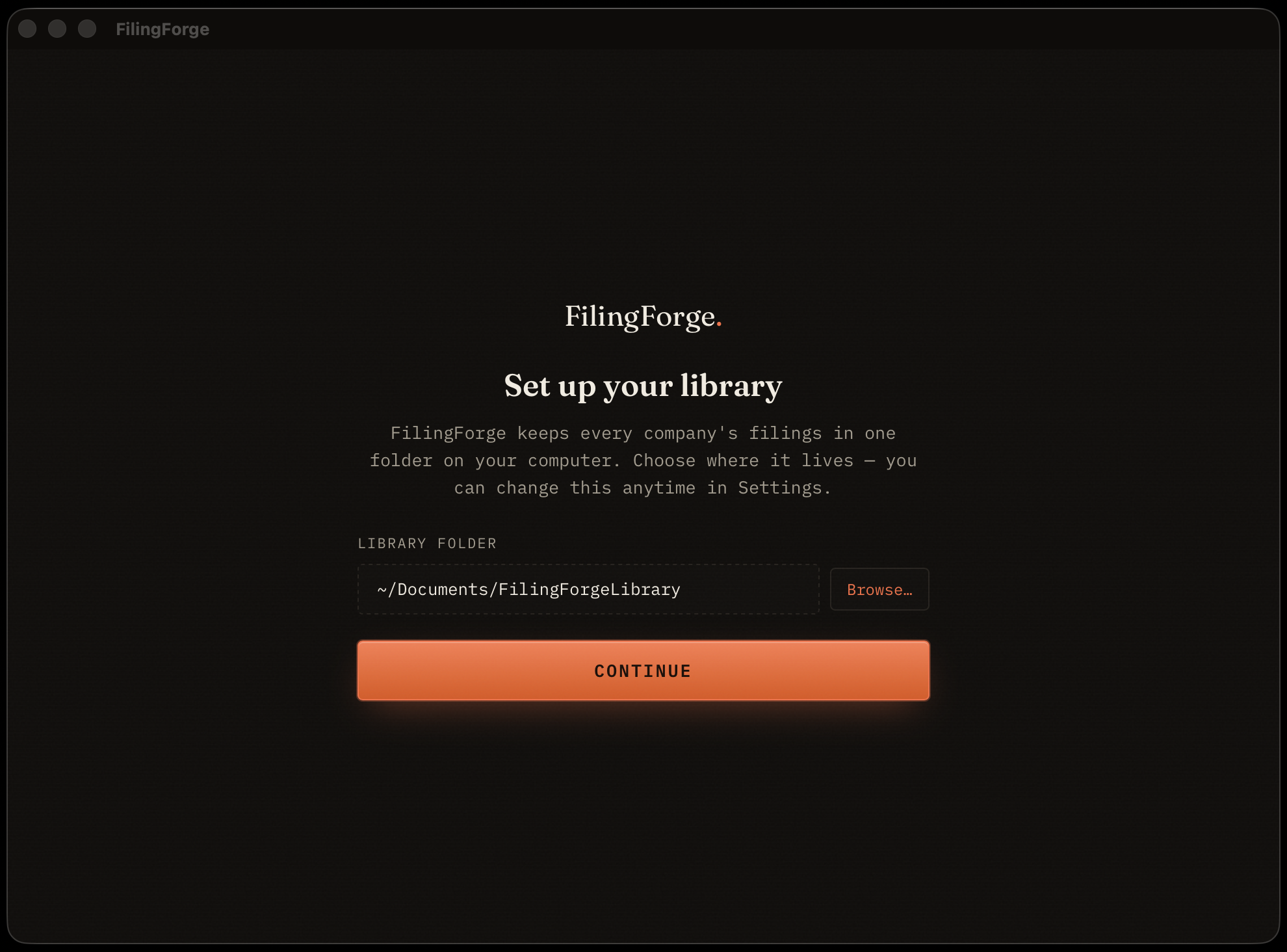 First-run setup — choose where your library lives