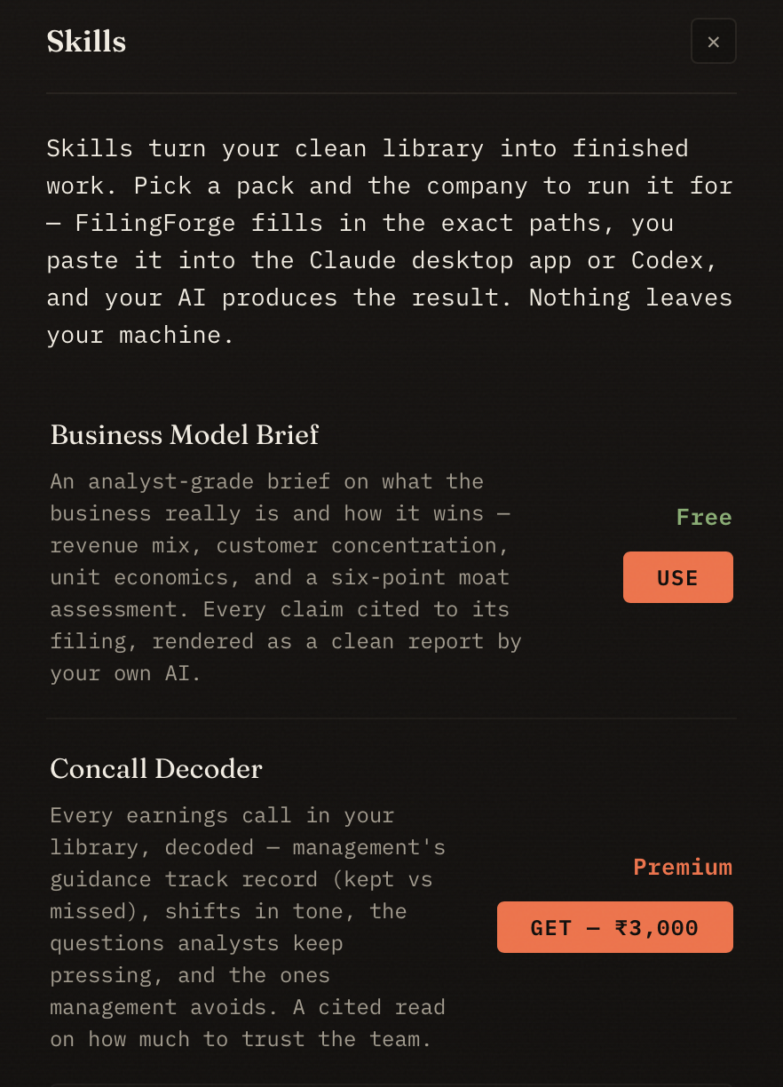 The Skills page in FilingForge